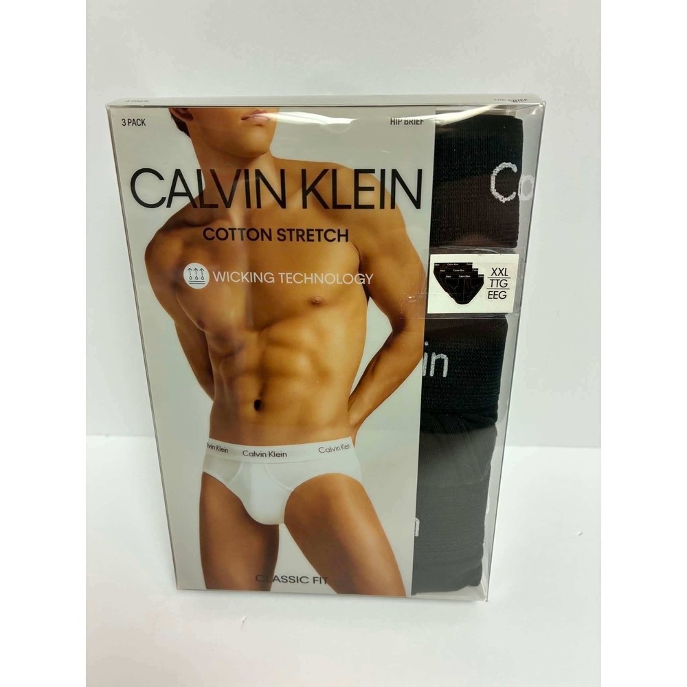 Calvin Klein Mens 3 Pack Cotton Stretch‎ Hip Briefs Black XXL NB2613 New